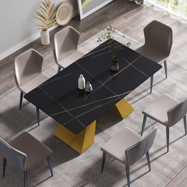 63"Modern artificial stone black straight edge golden metal leg dining table - 6 people - W1535S00070 - image - 1