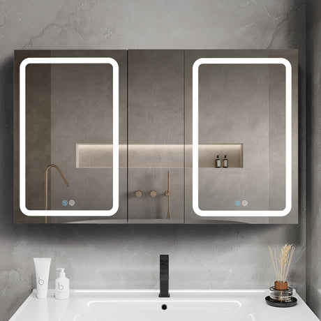 50x30 Inch LED Bathroom Medicine Cabinet Surface Mount Double Door Lighted Medicine Cabinet, Medicine Cabinets for Bathroom with Mirror Defogging, Dimmer Black - W995S00055 - image - 20