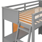 Twin size Loft Bed with Desk and Writing Board, Wooden Loft Bed with Desk - Gray - Home Elegance USA