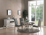 Formal Traditional Dining Table Round Table Silver Hue 5pc Dining Table w Shelf 4x Side Chairs Tufted Back Dining Room Furniture - Home Elegance USA