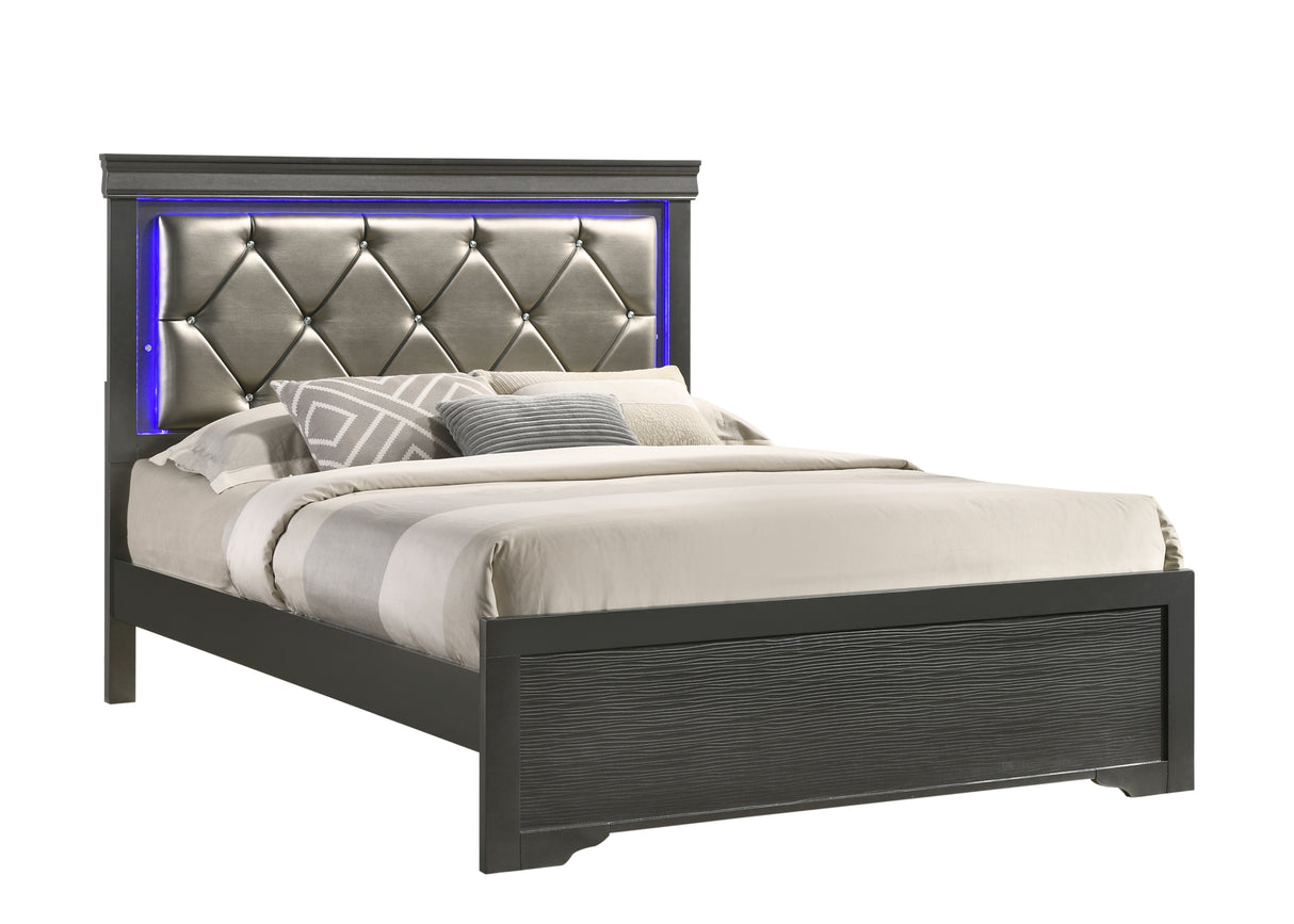 Modern Brooklyn Twin Size LED Bed made with Wood in Gray - Home Elegance USA