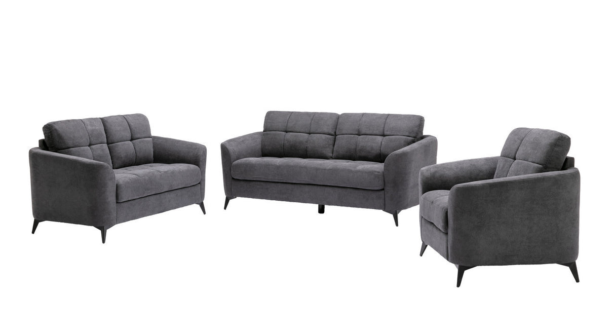 Callie Gray Velvet Fabric Sofa Loveseat Chair Living Room Set | Home Elegance USA