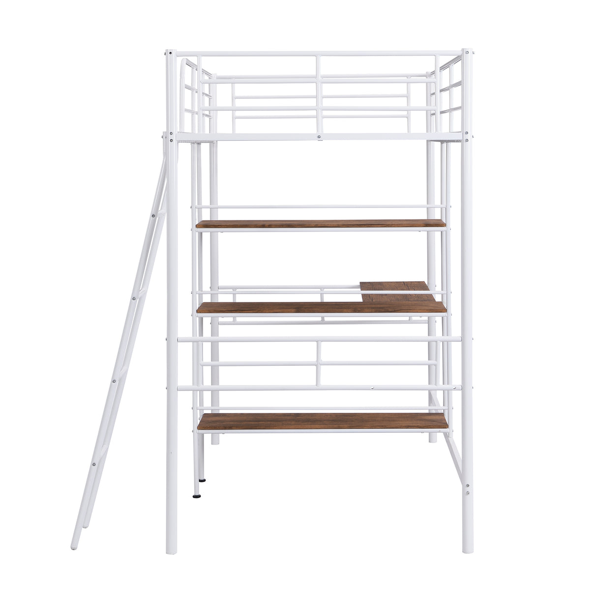 Twin Size Metal Loft Bed and Built-in Desk and Shelves,White（OLD SKU:WF280270AAK） - Home Elegance USA