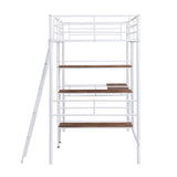 Twin Size Metal Loft Bed and Built-in Desk and Shelves,White（OLD SKU:WF280270AAK） - Home Elegance USA