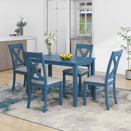 TOPMAX Rustic Minimalist Wood 5-Piece Dining Table Set with 4 X-Back Chairs for Small Places, Blue - Home Elegance USA