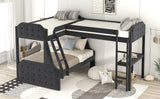 L-Shaped Twin over Full Bunk Bed and Twin Sie Loft Bed with Desk,Black - Home Elegance USA