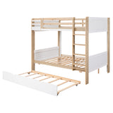 Full over Full Bunk Bed with Storage Shelves, Twin Size Trundle and Ladder, White - Home Elegance USA