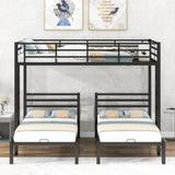 Full over Twin&Twin Size Bunk Bed with Built-in Shelf, Black - Home Elegance USA