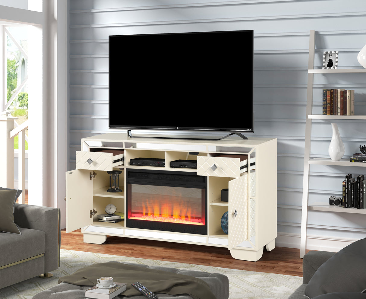 Madison TV Stand With Electric Fireplace in Beige Home Elegance USA