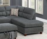 Sectional sofa Slate Color Velvet Fabric Reversible Chaise Sofa Sectional w Pillows Cocktail Storage Ottoman 3pc Set - Home Elegance USA