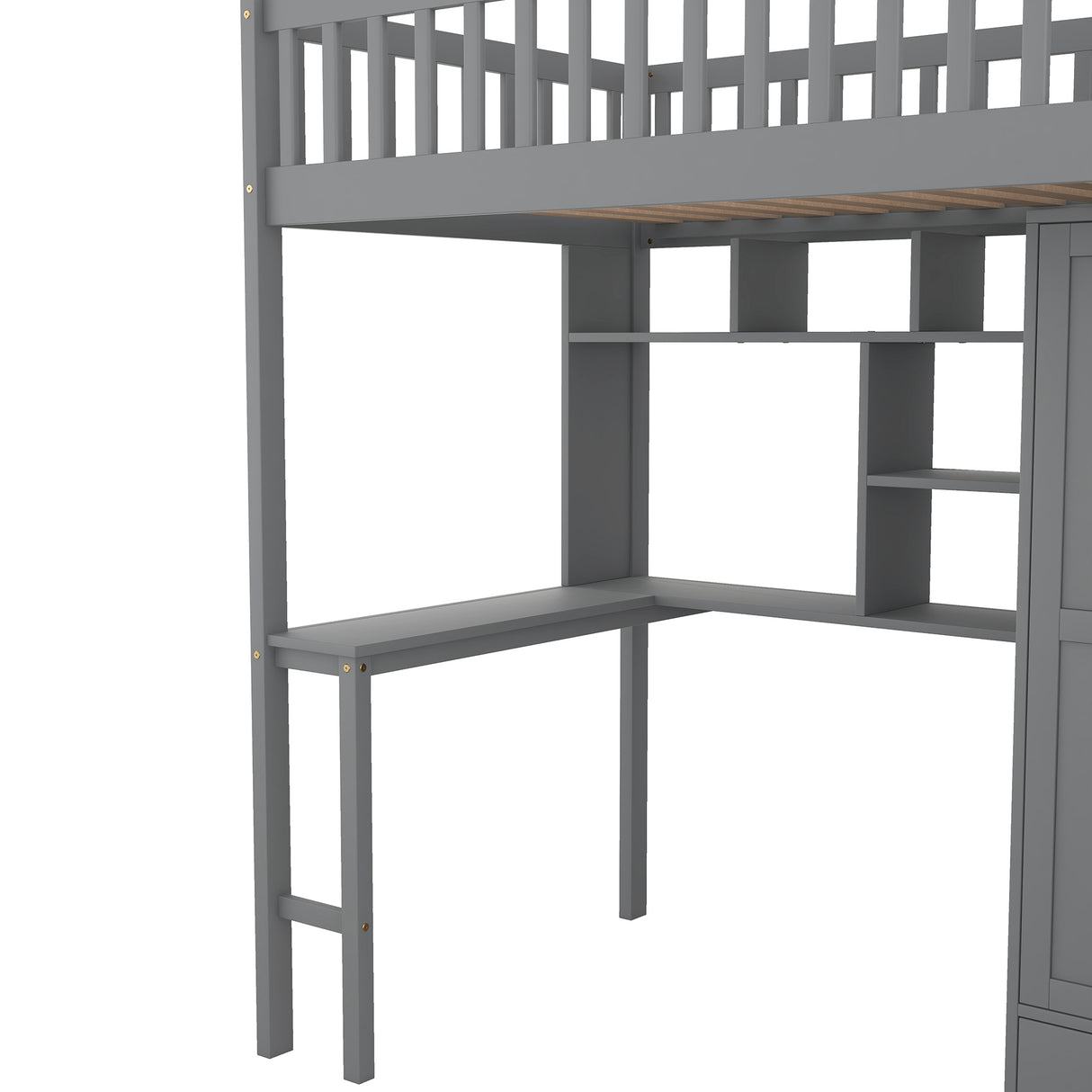 Twin size Loft Bed with Bookshelf,Drawers,Desk,and Wardrobe-Gray - Home Elegance USA