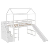 Twin Loft Bed with Two Drawers and Slide, House Bed with Slide, White (Old SKU: LP000130AAK) - Home Elegance USA