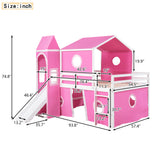 Full Size Bunk Bed with Slide Pink Tent and Tower - Pink - Home Elegance USA