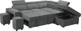 Henrik Light Gray Sleeper Sectional Sofa with Storage Ottoman and 2 Stools - Home Elegance USA