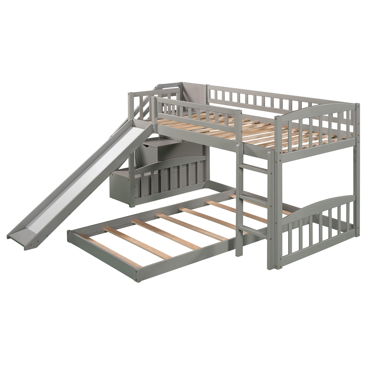 Stairway Twin over Twin Bunk Bed with Two Drawers and Slide, Gray(OLD SKU :LP000156AAE) - Home Elegance USA