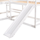 Full and Twin Size L-Shaped Bunk Bed with Slide and Short Ladder,White - Home Elegance USA