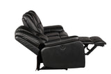 Hong Kong Power Reclining Sofa made with Faux Leather in Black Home Elegance USA