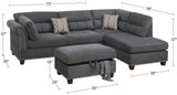 Sectional sofa Slate Color Velvet Fabric Reversible Chaise Sofa Sectional w Pillows Cocktail Storage Ottoman 3pc Set - Home Elegance USA