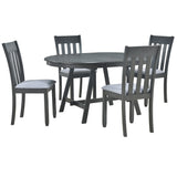 TREXM 5-Piece Wood Dining Table Set Round Extendable Dining Table with 4 Dining Chairs, Dining Room Table Set for 4 person for Dining Room (Gray) - Home Elegance USA