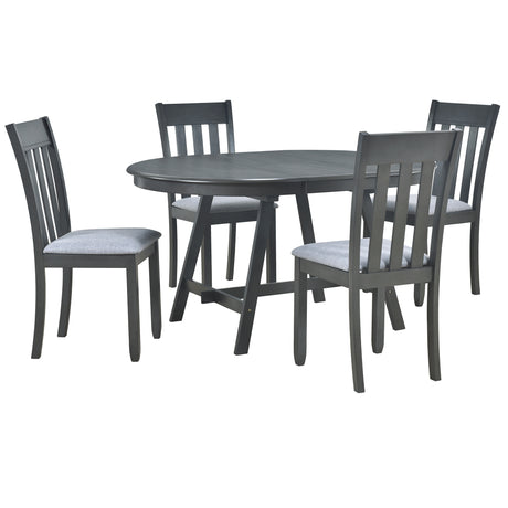 TREXM 5-Piece Wood Dining Table Set Round Extendable Dining Table with 4 Dining Chairs, Dining Room Table Set for 4 person for Dining Room