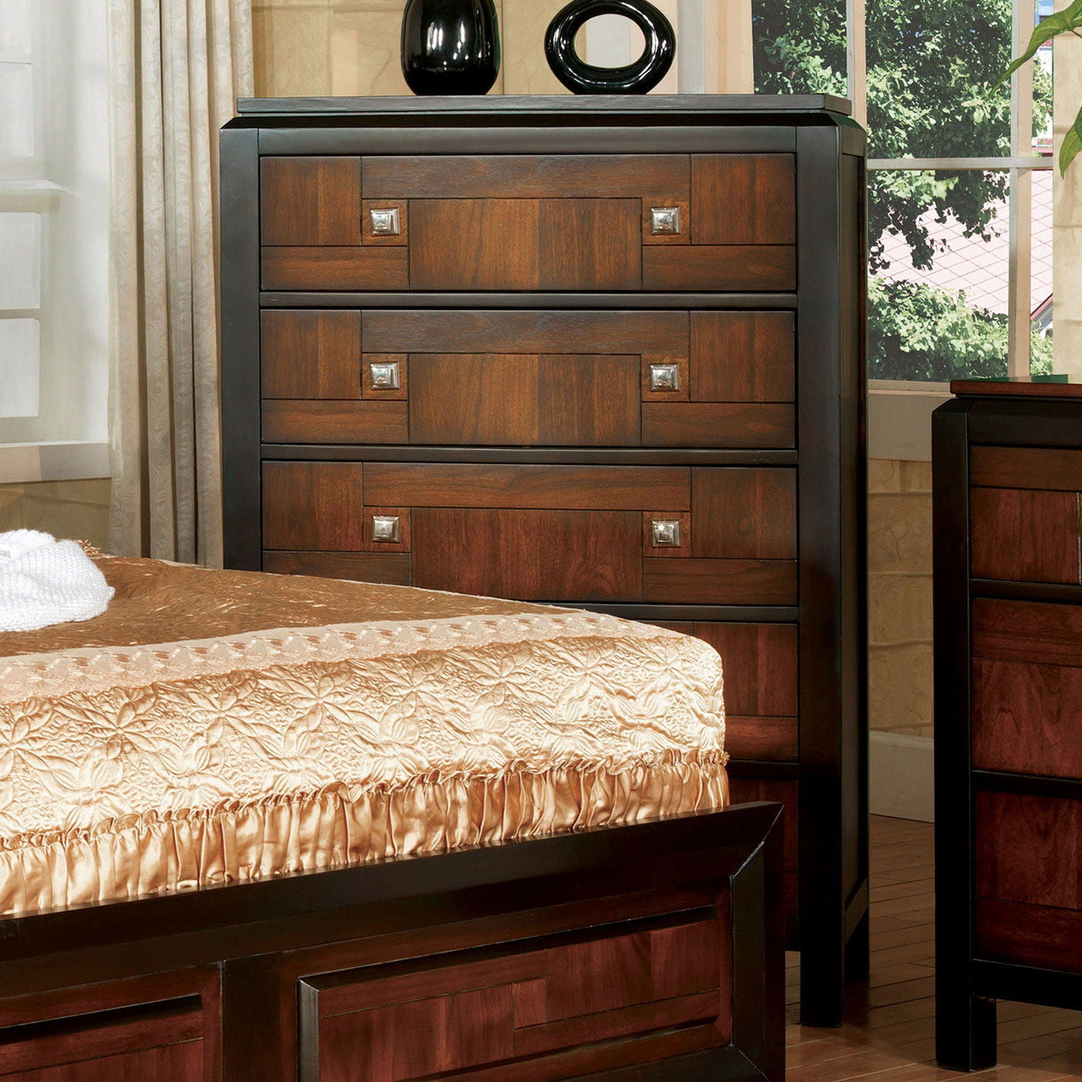 Patra - 5 Piece Queen Bedroom Set With Chest - Acacia / Walnut - Home Elegance USA