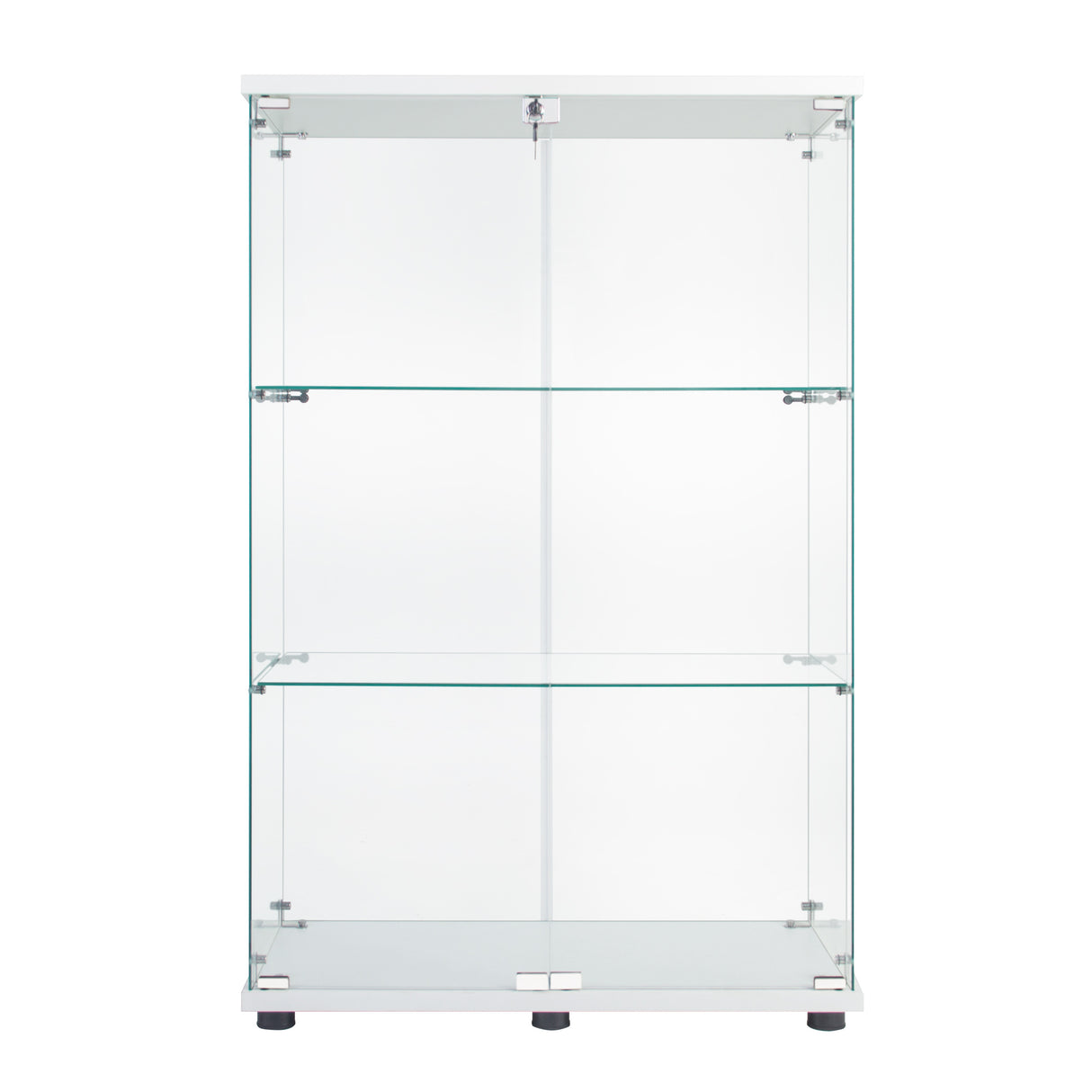 Two-door Glass Display Cabinet 3 Shelves with Door, Floor Standing Curio Bookshelf for Living Room Bedroom Office, 49.49” x 31.77”x 14.37”, White Home Elegance USA