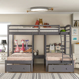 Full over Twin & Twin Bunk Bed,Triple Bunk Bed with Drawers, Gray - Home Elegance USA