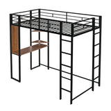 Twin Metal Loft Bed with 2 Shelves and one Desk ,BLACK(Old SKU: MF281206AAB)