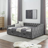 Full Size Daybed with Drawers Upholstered Tufted Sofa Bed, with Button on Back and Copper Nail on Waved Shape Arms，Grey（80.5“x55.5”x27.5“） Home Elegance USA