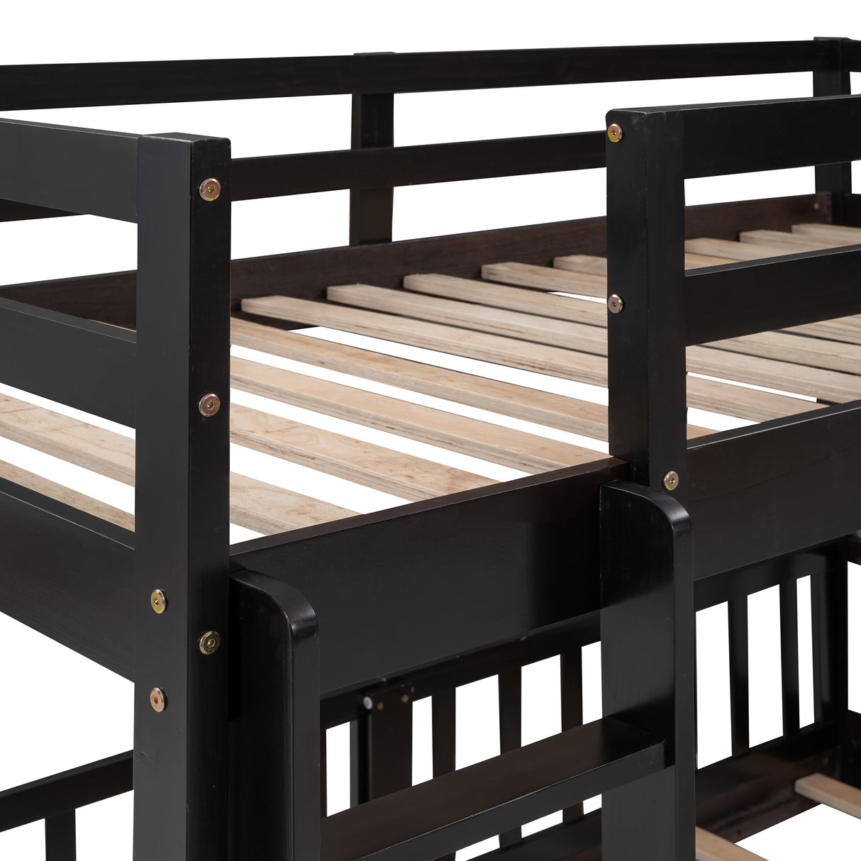 Twin Over Twin Bunk Bed with Slide and Ladder, Espresso（Old SKU:LP000009AAP） - Home Elegance USA