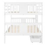 Full over Full Bunk Bed with Drawers and Ladder for Bedroom, Guest Room Furniture-White(OLD SKU :LP000205AAK) - Home Elegance USA