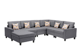 Nolan Gray Linen Fabric 6Pc Reversible Chaise Sectional Sofa with Pillows and Interchangeable Legs - Home Elegance USA