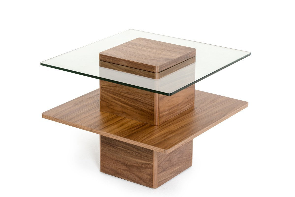 Modrest Clarion Modern Walnut and Glass End Table - Home Elegance USA
