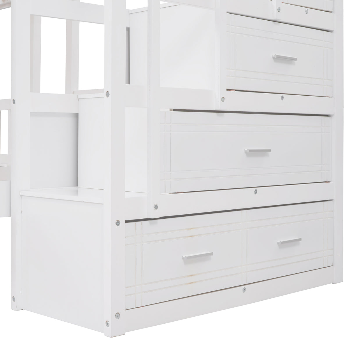 Full Over Twin & Twin Bunk Bed, Wood Triple Bunk Bed with Drawers and Guardrails (White) Home Elegance USA