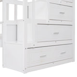 Full Over Twin & Twin Bunk Bed, Wood Triple Bunk Bed with Drawers and Guardrails (White) Home Elegance USA