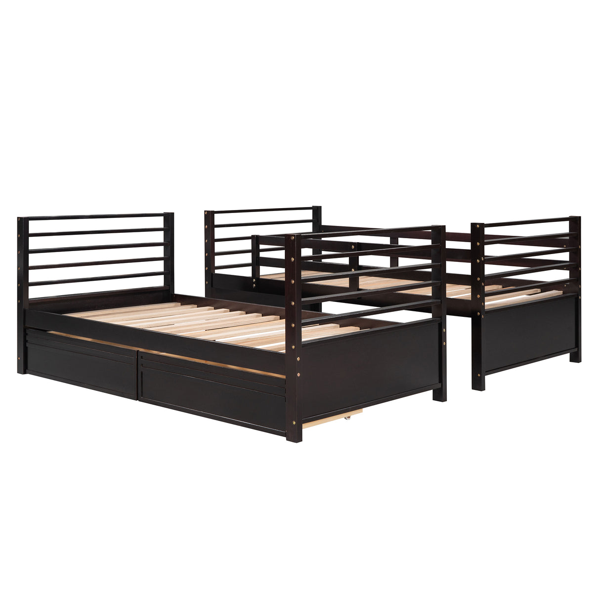 Twin over Twin Wood Bunk Bed with Two Drawers - Espresso· - Home Elegance USA