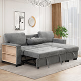 Stylish and Functional Light Chaise Lounge Sectional with Storage Rack Pull-out Bed Drop Down Table  and USB Charger Gray - Home Elegance USA