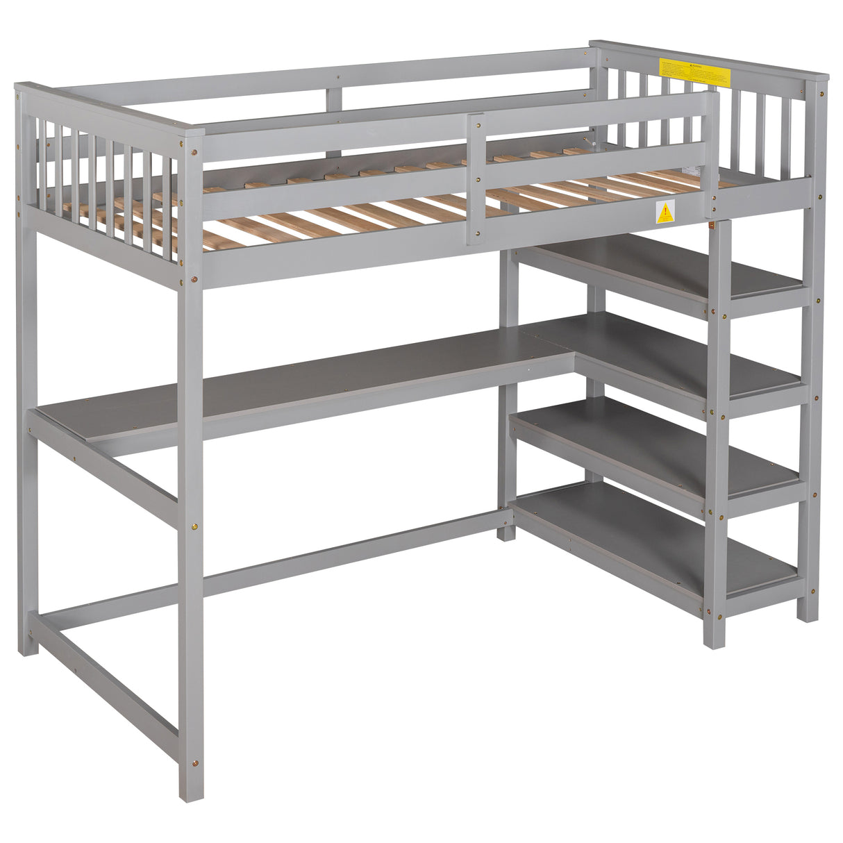 Twin Size Loft Bed with Storage Shelves and Under-bed Desk, Gray(OLD SKU:SM000245AAE-1) - Home Elegance USA