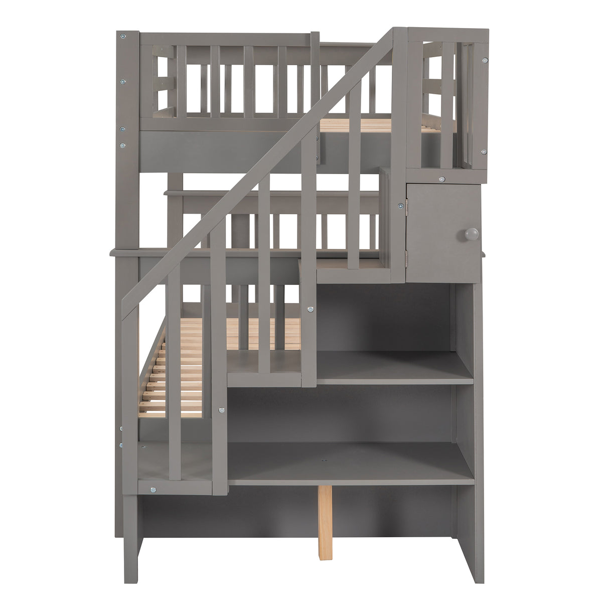 Stairway Twin-Over-Twin Bunk Bed with Twin size Trundle for Bedroom, Dorm, Adults, Gray( old sku: LP000209AAE ) - Home Elegance USA