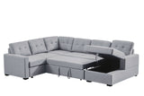 Selene Light Gray Linen Fabric Sleeper Sectional Sofa with Storage Chaise - Home Elegance USA