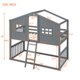 Twin Over Twin House Bunk Bed With Ladder, Wood Bed-Gray - Home Elegance USA