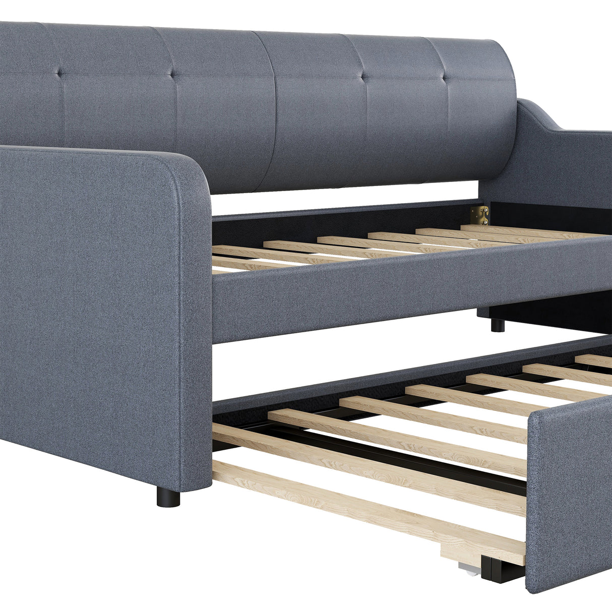 Twin Size Upholstery DayBed with Trundle and USB Charging Design,Trundle can be flat or erected,Gray - Home Elegance USA