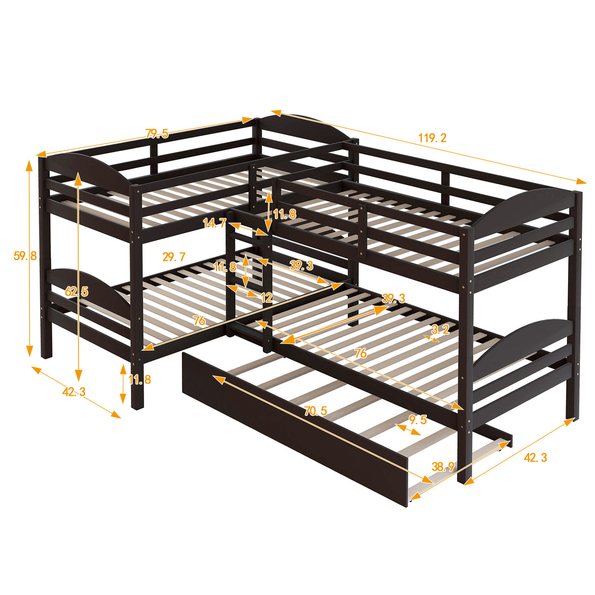 Twin L-Shaped Bunk bed with Trundle-Espresso（OLD SKU:LP000024AAP) - Home Elegance USA