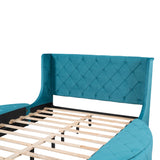 Upholstered Platform Bed Queen Size Storage Velvet Bed with Wingback Headboard and 1 Big Drawer,2 Side Storage Stool(Blue) - Home Elegance USA