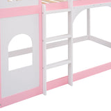 Twin Over Twin Castle Bunk Bed with Ladder - Pink - Home Elegance USA