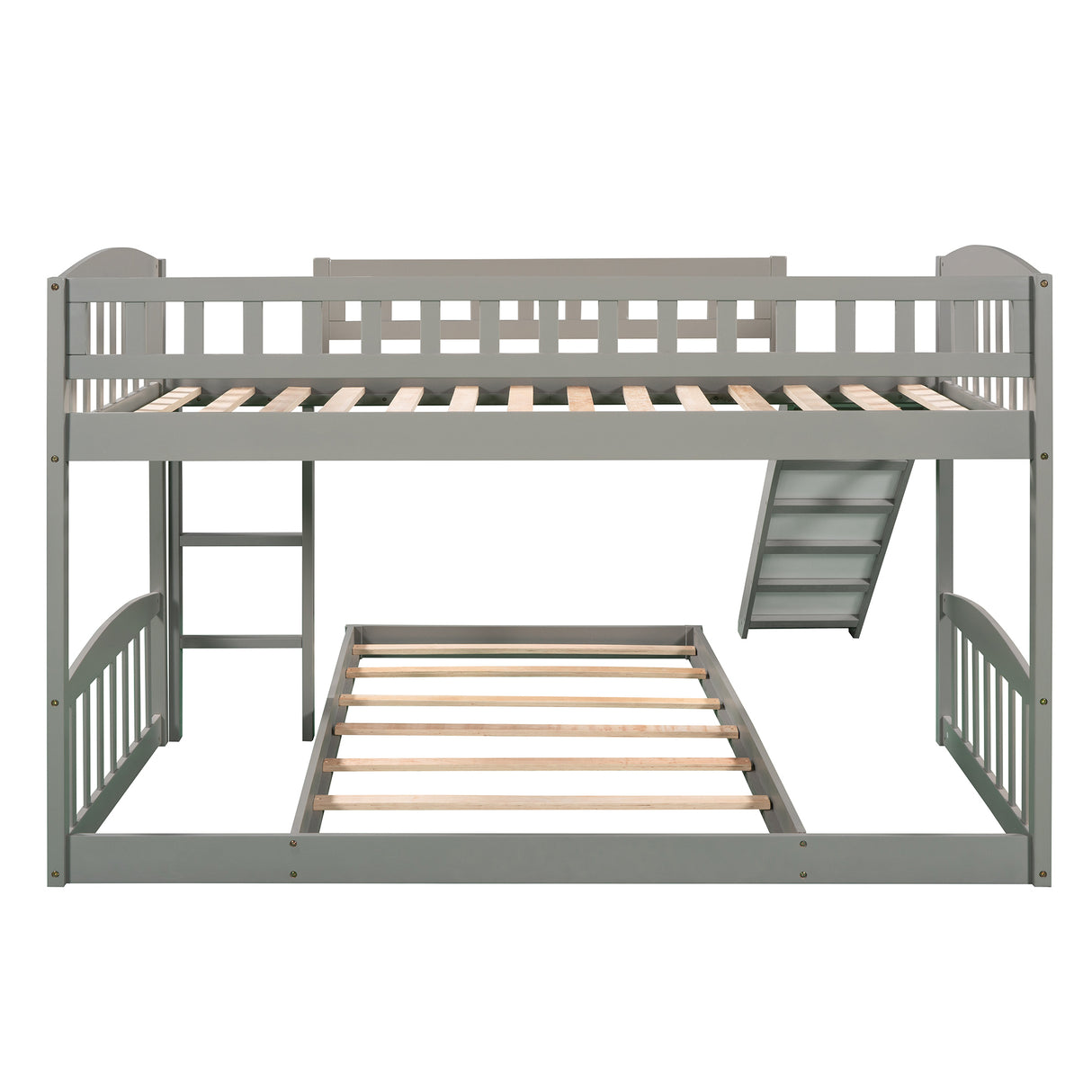 Twin Over Twin Bunk Bed with Slide and Ladder, Gray(OLD SKU :LP000514AAE) - Home Elegance USA