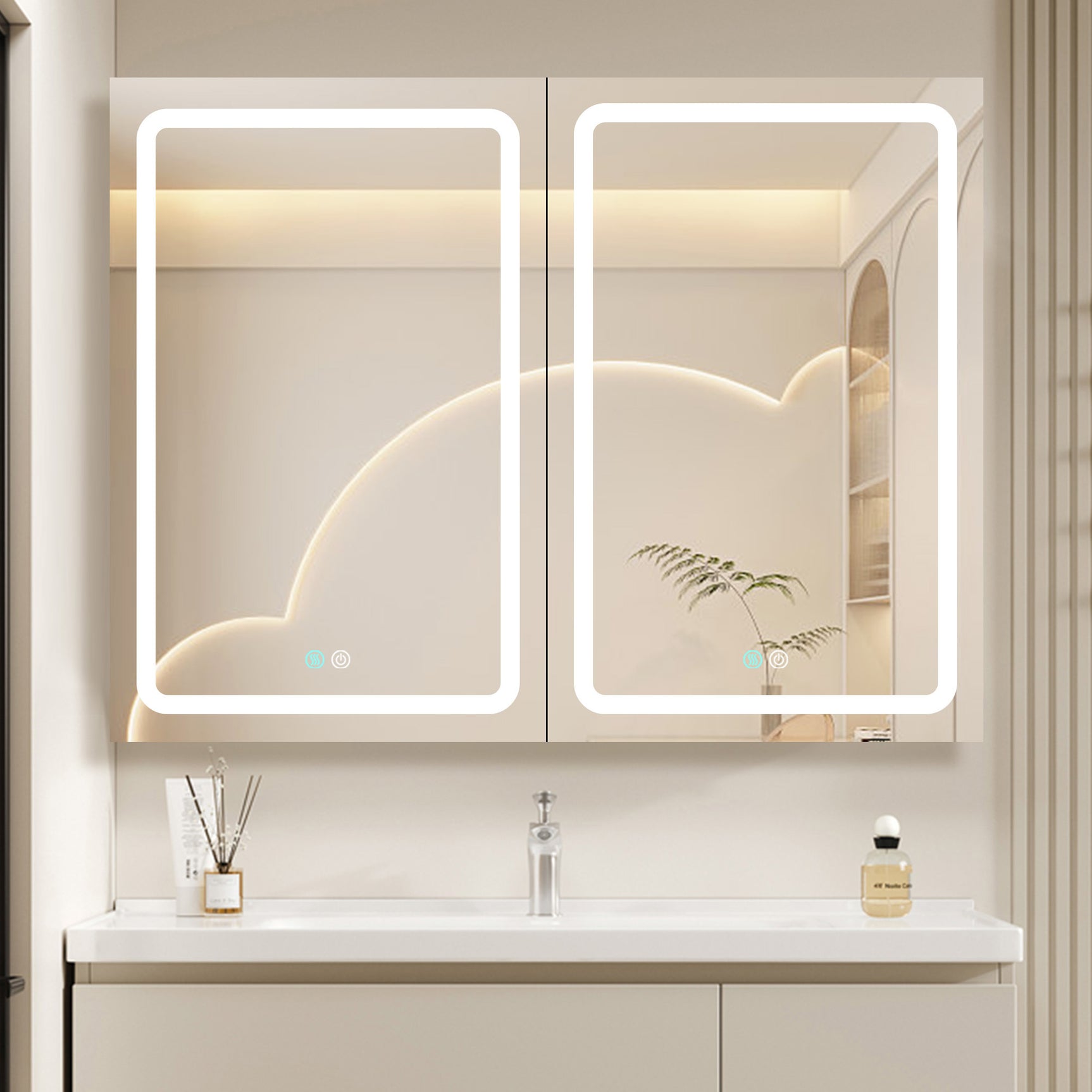 40x30 Inch LED Bathroom Medicine Cabinet Surface Mount Double Door Lighted Medicine Cabinet, Medicine Cabinets for Bathroom with Mirror Defogging, Dimmer White - W995S00067 - image - 12