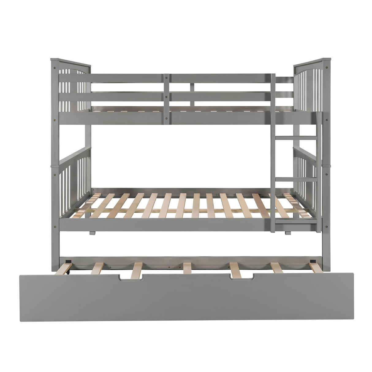 Full over Full Bunk Bed with Twin Size Trundle and Ladder-Gray(Old SKU: LP000204AAE) - Home Elegance USA