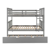 Full over Full Bunk Bed with Twin Size Trundle and Ladder-Gray(Old SKU: LP000204AAE) - Home Elegance USA