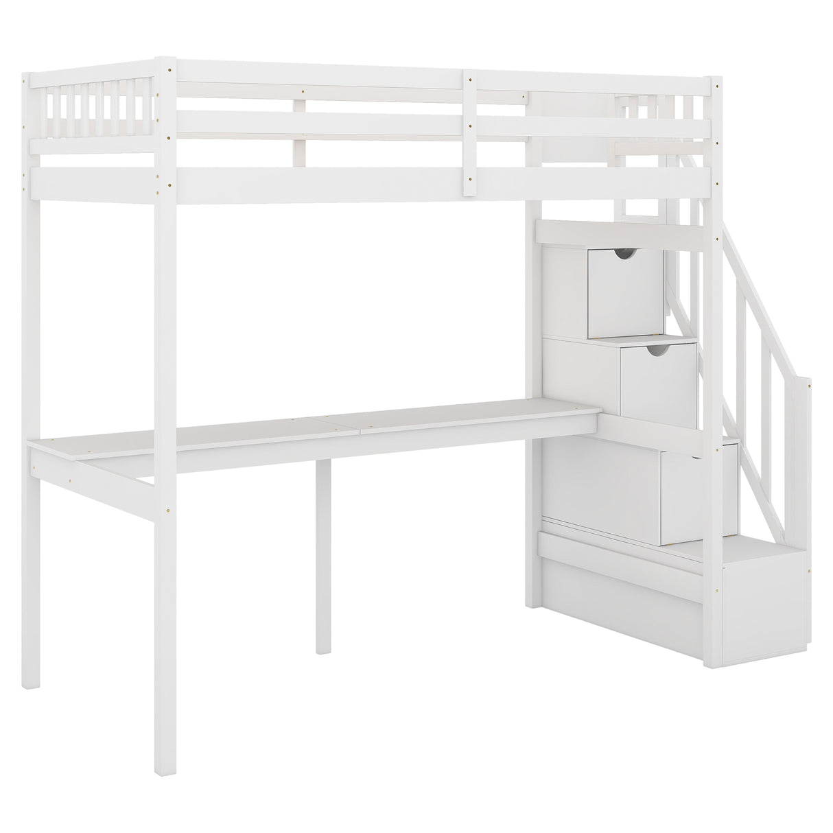 Twin Size Loft Bed with Storage Staircase and Built-in Desk, White (Old SKU:GX000903AAK) - Home Elegance USA